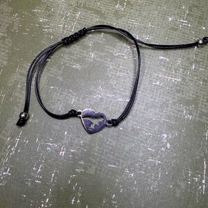Heart Charm dinosaur Black Bracelet